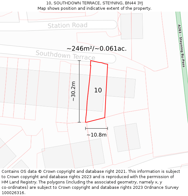 10, SOUTHDOWN TERRACE, STEYNING, BN44 3YJ: Plot and title map