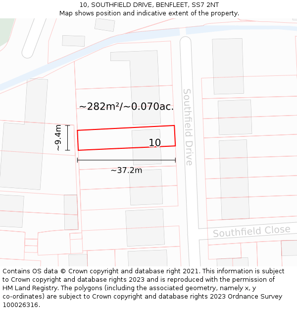 10, SOUTHFIELD DRIVE, BENFLEET, SS7 2NT: Plot and title map