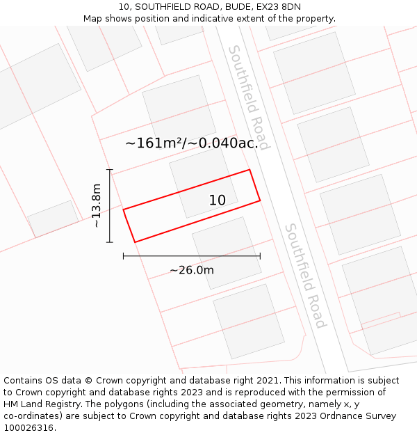 10, SOUTHFIELD ROAD, BUDE, EX23 8DN: Plot and title map