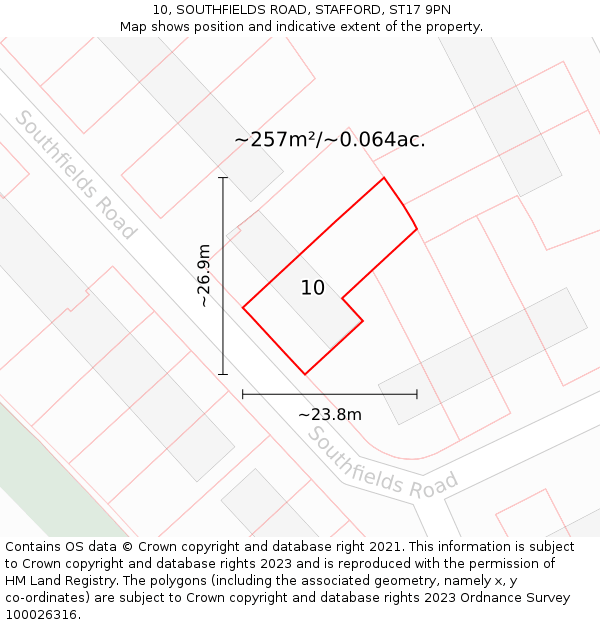10, SOUTHFIELDS ROAD, STAFFORD, ST17 9PN: Plot and title map