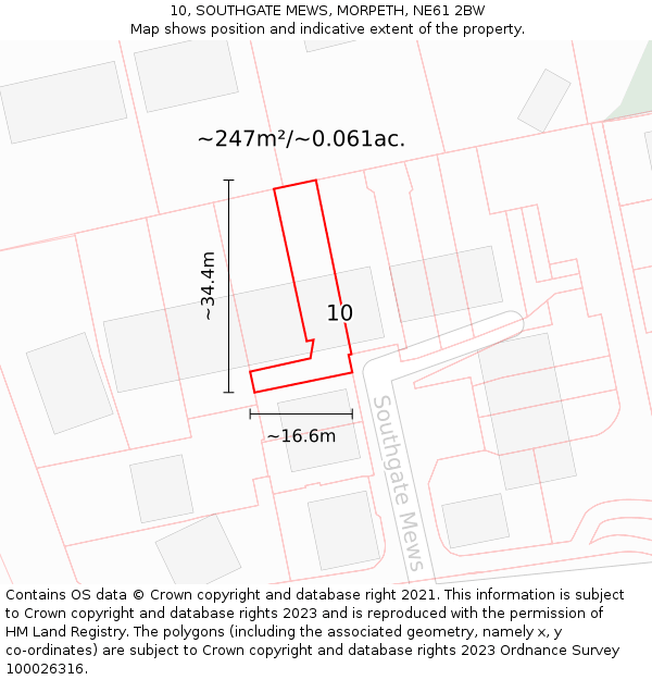 10, SOUTHGATE MEWS, MORPETH, NE61 2BW: Plot and title map