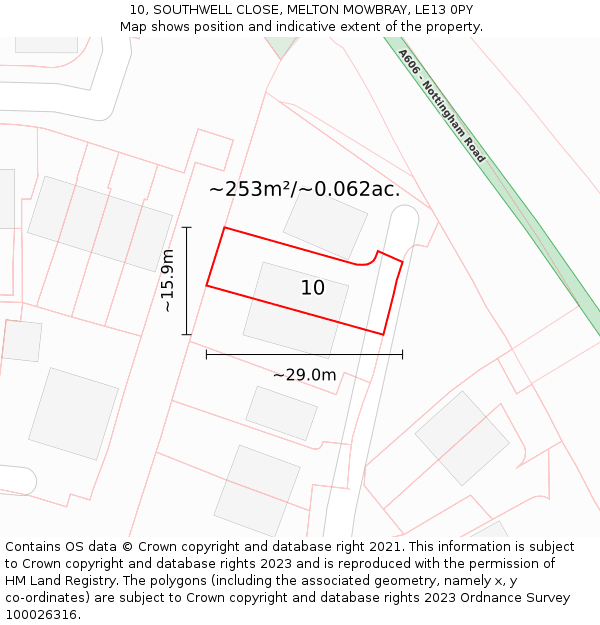 10, SOUTHWELL CLOSE, MELTON MOWBRAY, LE13 0PY: Plot and title map