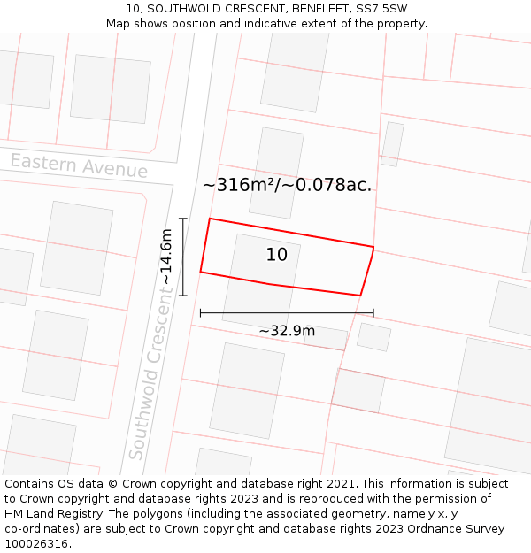 10, SOUTHWOLD CRESCENT, BENFLEET, SS7 5SW: Plot and title map