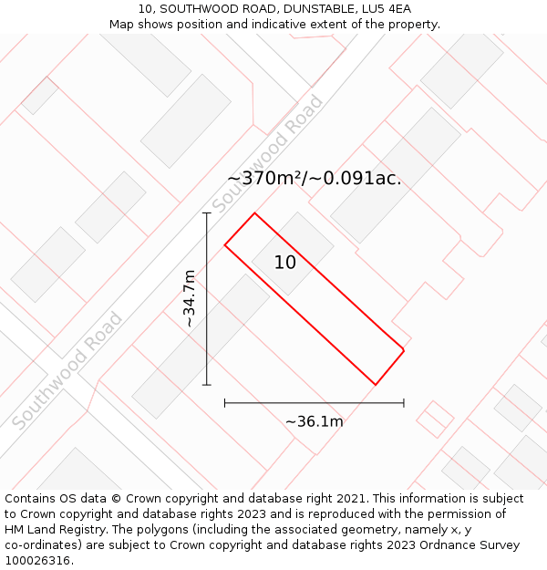 10, SOUTHWOOD ROAD, DUNSTABLE, LU5 4EA: Plot and title map