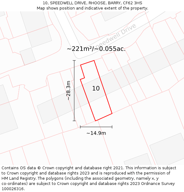 10, SPEEDWELL DRIVE, RHOOSE, BARRY, CF62 3HS: Plot and title map