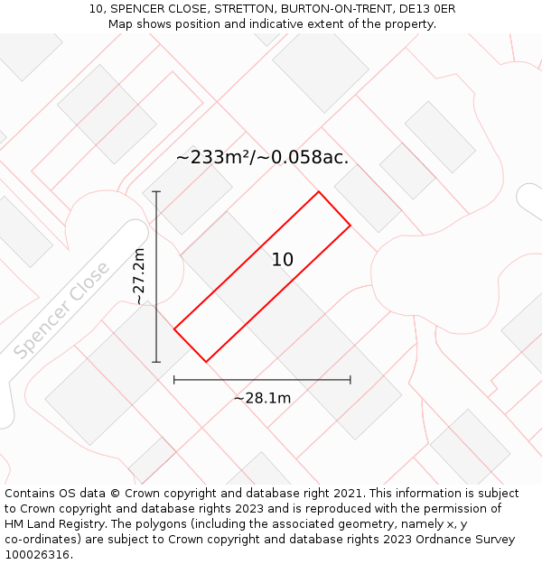 10, SPENCER CLOSE, STRETTON, BURTON-ON-TRENT, DE13 0ER: Plot and title map