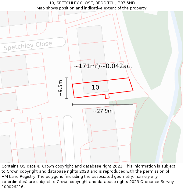 10, SPETCHLEY CLOSE, REDDITCH, B97 5NB: Plot and title map