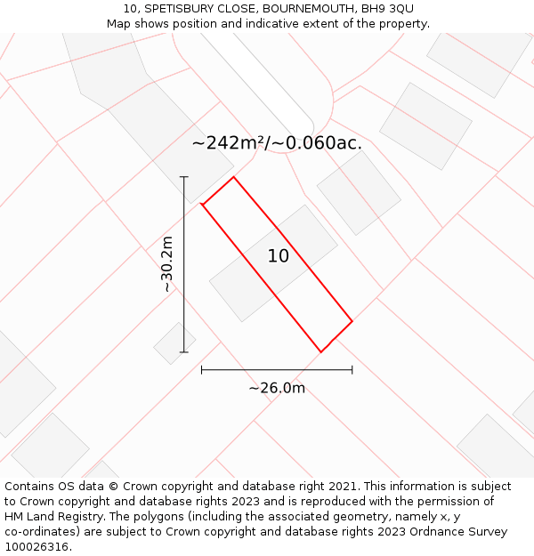 10, SPETISBURY CLOSE, BOURNEMOUTH, BH9 3QU: Plot and title map