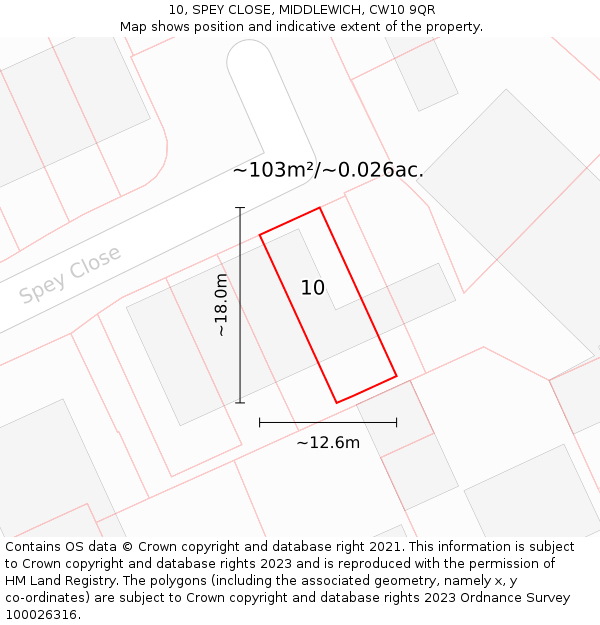 10, SPEY CLOSE, MIDDLEWICH, CW10 9QR: Plot and title map