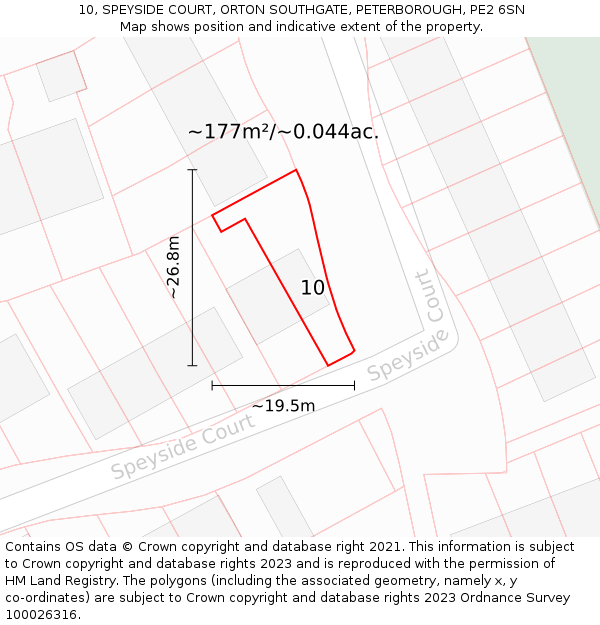 10, SPEYSIDE COURT, ORTON SOUTHGATE, PETERBOROUGH, PE2 6SN: Plot and title map