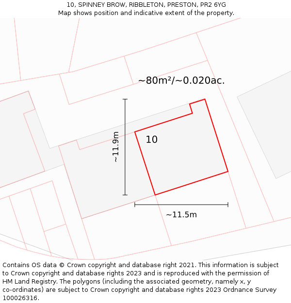 10, SPINNEY BROW, RIBBLETON, PRESTON, PR2 6YG: Plot and title map