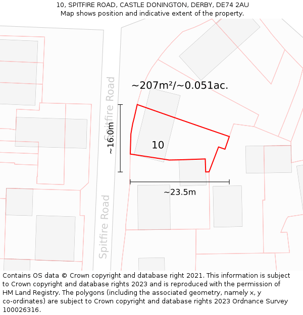 10, SPITFIRE ROAD, CASTLE DONINGTON, DERBY, DE74 2AU: Plot and title map