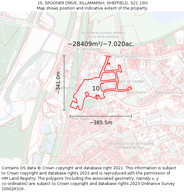 10, SPOONER DRIVE, KILLAMARSH, SHEFFIELD, S21 1SH: Plot and title map