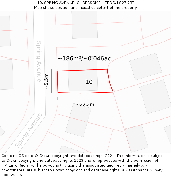 10, SPRING AVENUE, GILDERSOME, LEEDS, LS27 7BT: Plot and title map