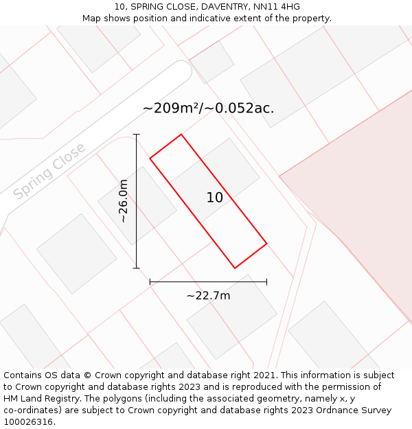 10, SPRING CLOSE, DAVENTRY, NN11 4HG: Plot and title map