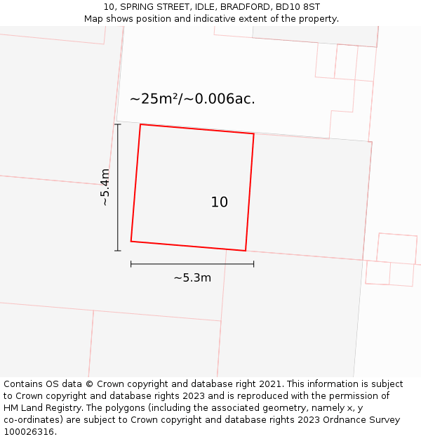 10, SPRING STREET, IDLE, BRADFORD, BD10 8ST: Plot and title map