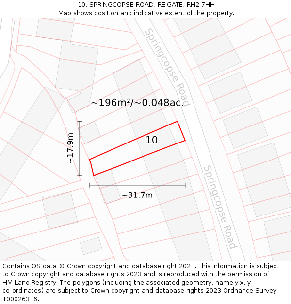 10, SPRINGCOPSE ROAD, REIGATE, RH2 7HH: Plot and title map