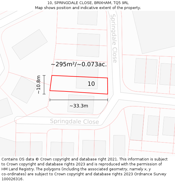 10, SPRINGDALE CLOSE, BRIXHAM, TQ5 9RL: Plot and title map