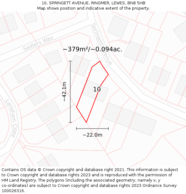 10, SPRINGETT AVENUE, RINGMER, LEWES, BN8 5HB: Plot and title map