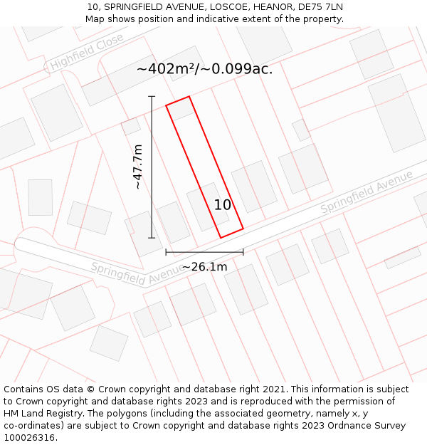 10, SPRINGFIELD AVENUE, LOSCOE, HEANOR, DE75 7LN: Plot and title map