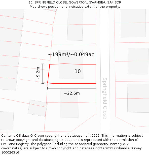10, SPRINGFIELD CLOSE, GOWERTON, SWANSEA, SA4 3DR: Plot and title map