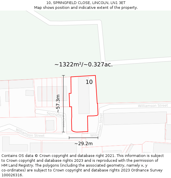 10, SPRINGFIELD CLOSE, LINCOLN, LN1 3ET: Plot and title map