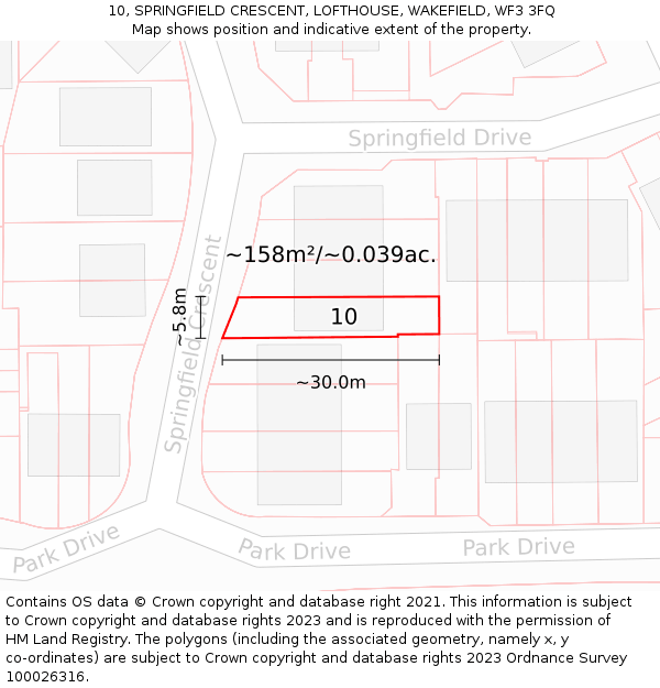 10, SPRINGFIELD CRESCENT, LOFTHOUSE, WAKEFIELD, WF3 3FQ: Plot and title map