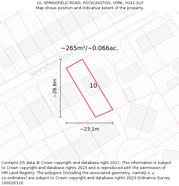 10, SPRINGFIELD ROAD, POCKLINGTON, YORK, YO42 2UY: Plot and title map