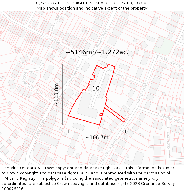 10, SPRINGFIELDS, BRIGHTLINGSEA, COLCHESTER, CO7 0LU: Plot and title map