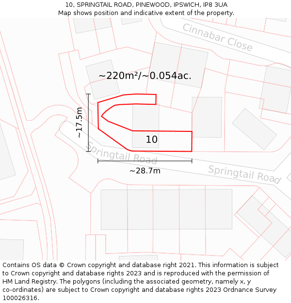 10, SPRINGTAIL ROAD, PINEWOOD, IPSWICH, IP8 3UA: Plot and title map