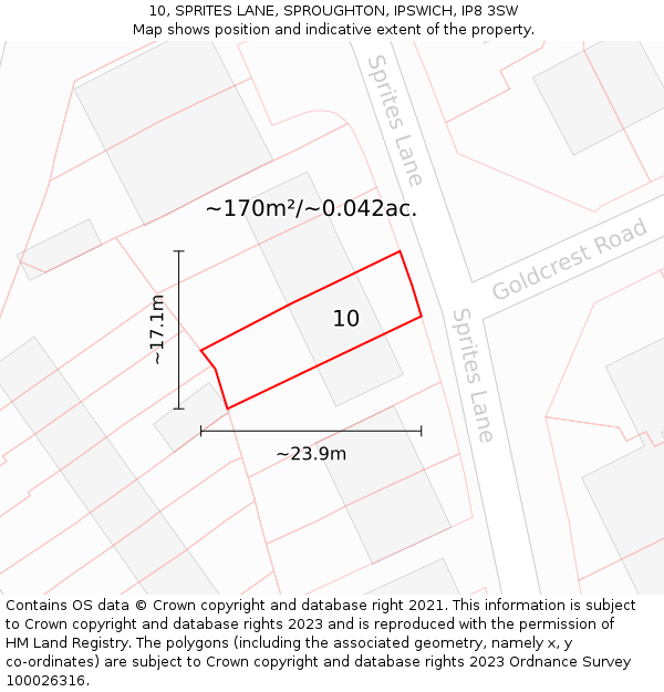 10, SPRITES LANE, SPROUGHTON, IPSWICH, IP8 3SW: Plot and title map