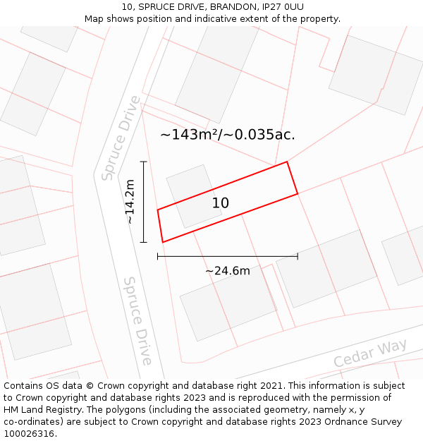 10, SPRUCE DRIVE, BRANDON, IP27 0UU: Plot and title map