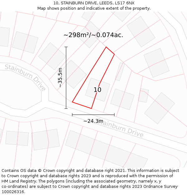 10, STAINBURN DRIVE, LEEDS, LS17 6NX: Plot and title map