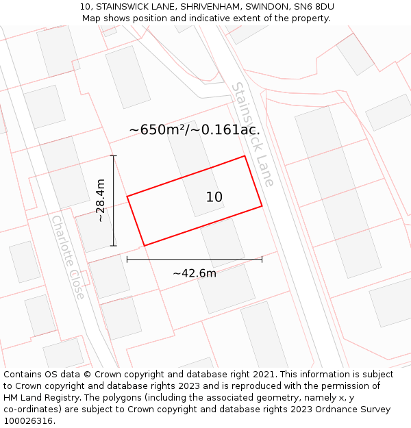 10, STAINSWICK LANE, SHRIVENHAM, SWINDON, SN6 8DU: Plot and title map
