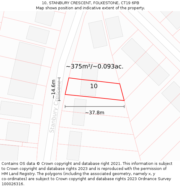 10, STANBURY CRESCENT, FOLKESTONE, CT19 6PB: Plot and title map