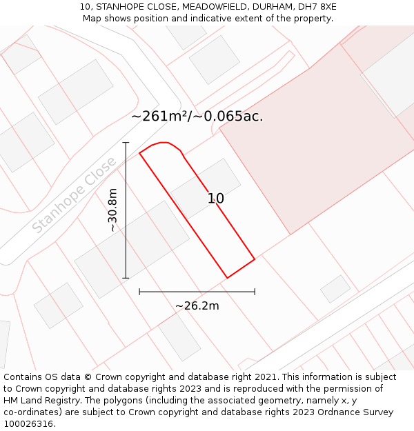 10, STANHOPE CLOSE, MEADOWFIELD, DURHAM, DH7 8XE: Plot and title map