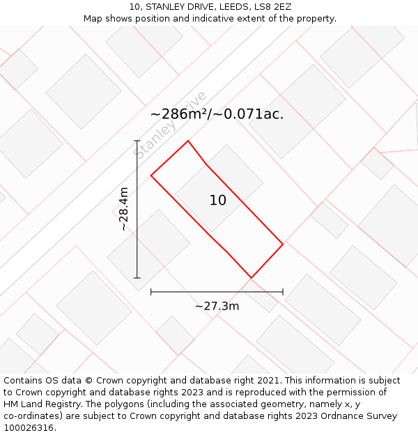 10, STANLEY DRIVE, LEEDS, LS8 2EZ: Plot and title map