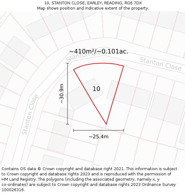 10, STANTON CLOSE, EARLEY, READING, RG6 7DX: Plot and title map