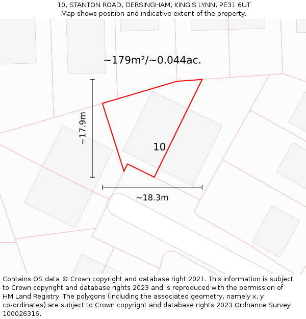 10, STANTON ROAD, DERSINGHAM, KING'S LYNN, PE31 6UT: Plot and title map
