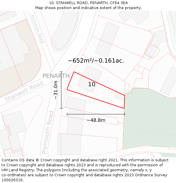 10, STANWELL ROAD, PENARTH, CF64 3EA: Plot and title map