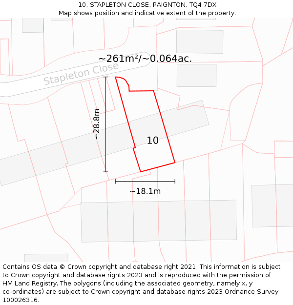 10, STAPLETON CLOSE, PAIGNTON, TQ4 7DX: Plot and title map