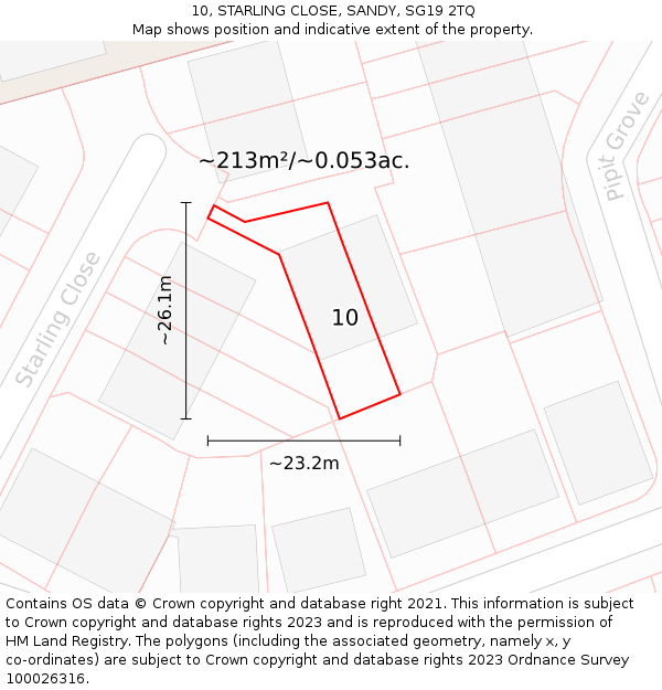 10, STARLING CLOSE, SANDY, SG19 2TQ: Plot and title map