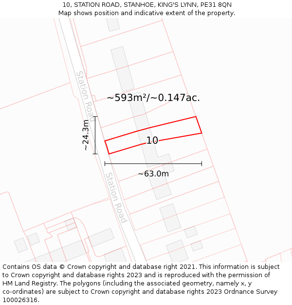 10, STATION ROAD, STANHOE, KING'S LYNN, PE31 8QN: Plot and title map