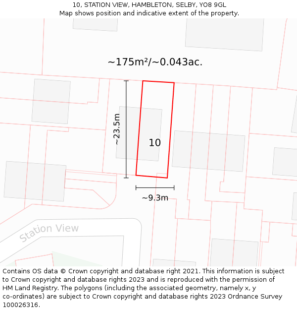 10, STATION VIEW, HAMBLETON, SELBY, YO8 9GL: Plot and title map