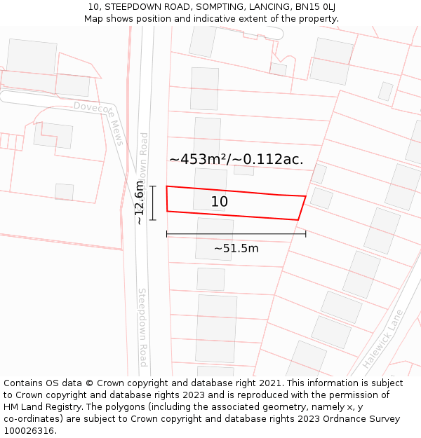 10, STEEPDOWN ROAD, SOMPTING, LANCING, BN15 0LJ: Plot and title map