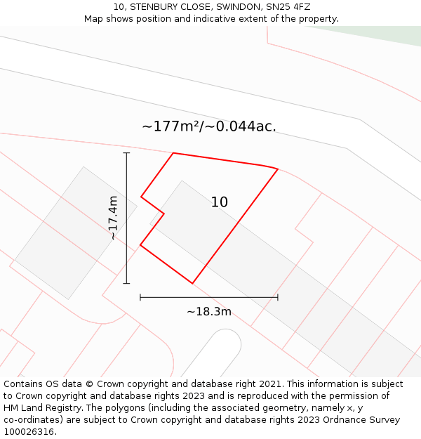 10, STENBURY CLOSE, SWINDON, SN25 4FZ: Plot and title map