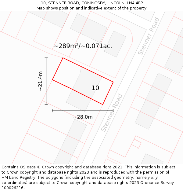 10, STENNER ROAD, CONINGSBY, LINCOLN, LN4 4RP: Plot and title map