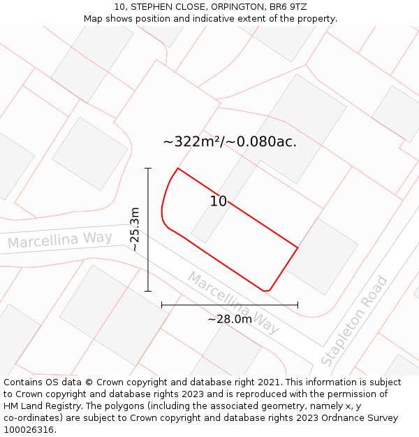 10, STEPHEN CLOSE, ORPINGTON, BR6 9TZ: Plot and title map