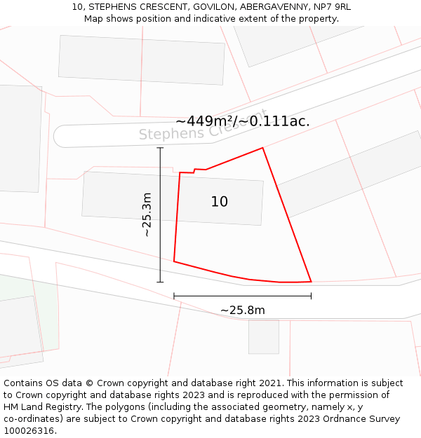 10, STEPHENS CRESCENT, GOVILON, ABERGAVENNY, NP7 9RL: Plot and title map