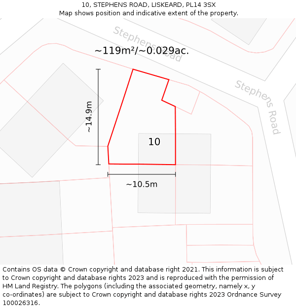 10, STEPHENS ROAD, LISKEARD, PL14 3SX: Plot and title map